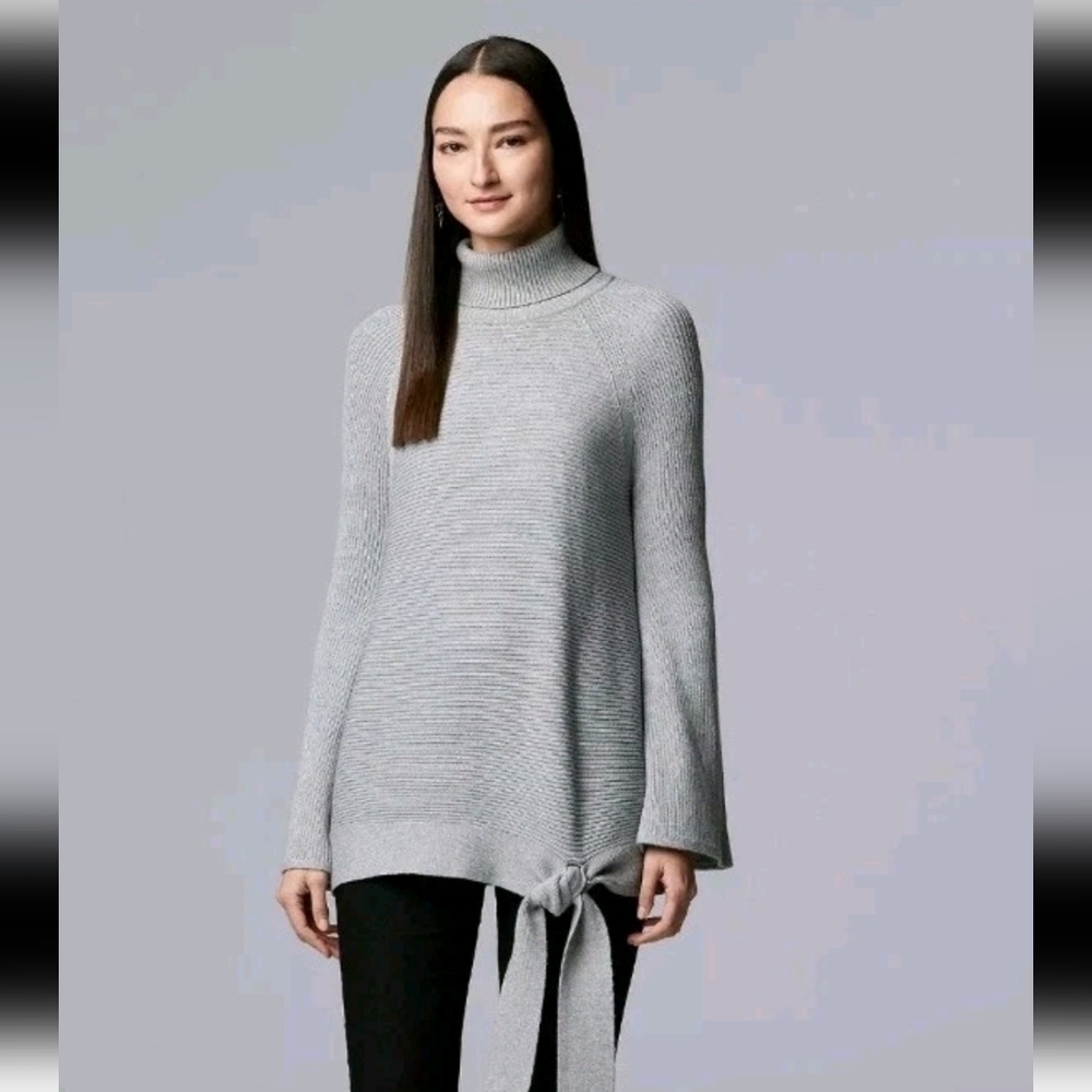 Simply Vera Sweater Turtleneck Ribbed Sweater Side Tie Gray Sz Small Casual